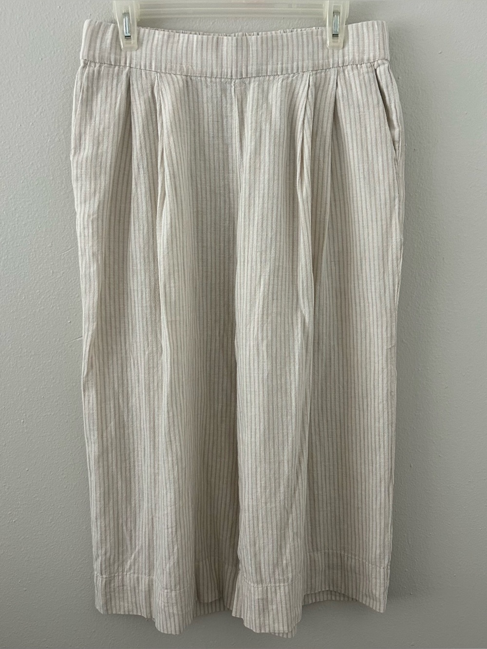 Gap Wide Leg Linen Blend Crop Pants Women M Striped Coastal Culotte Beach Preppy